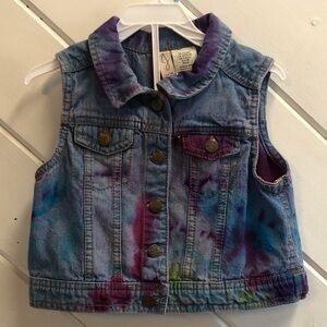 Joie Kids Tie-Dye Denim Vest in Purple, Green and Blue